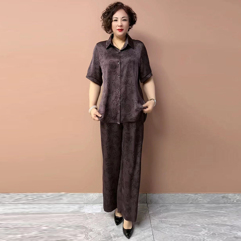 真丝大码提花妈妈套装减龄两件套