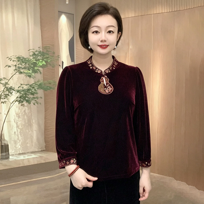 高品质!重工刺绣妈妈丝绒上衣女