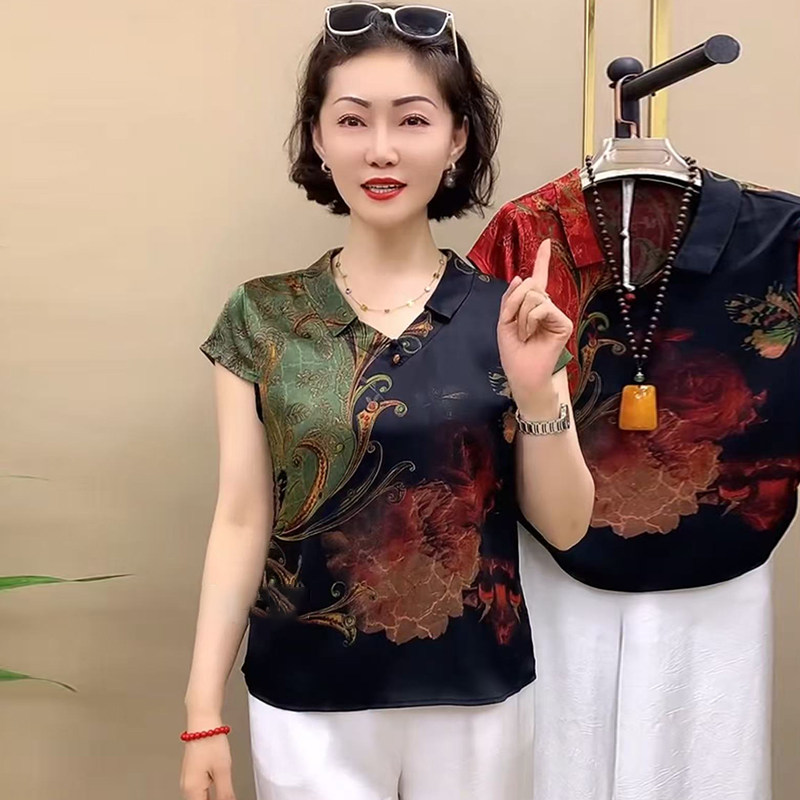 高品质!加肥加大码真丝妈妈上衣