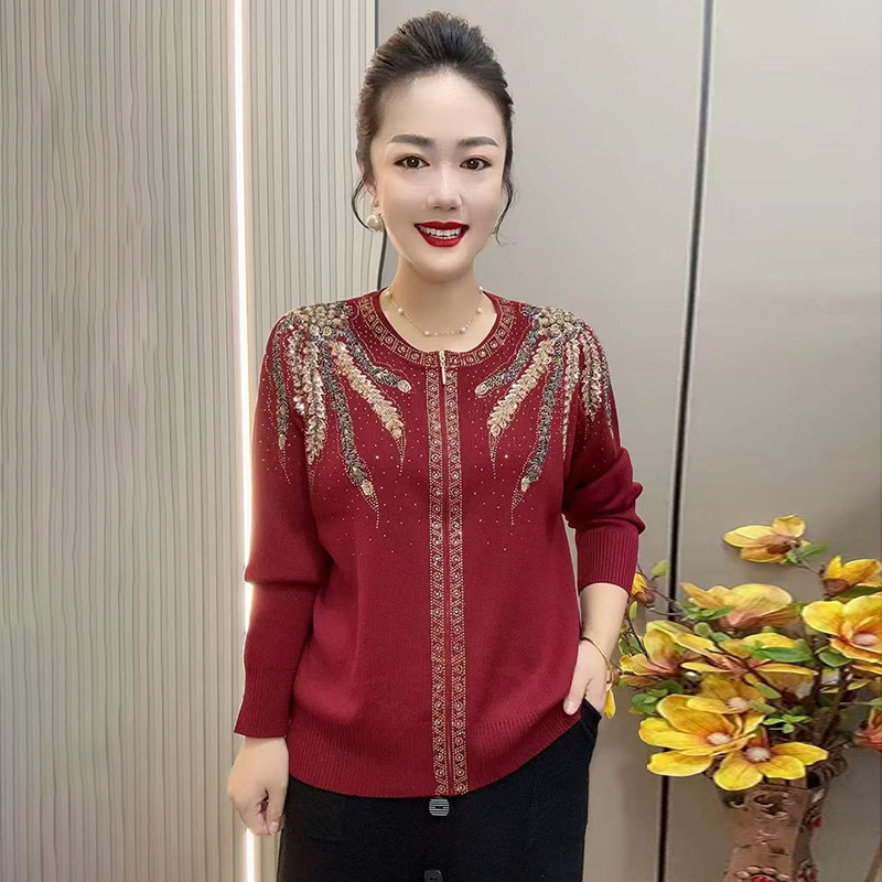 年轻妈妈针织开衫外套绣花上衣女