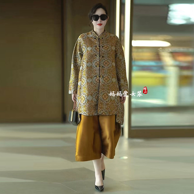 高品质!复古提花刺绣风衣外套女