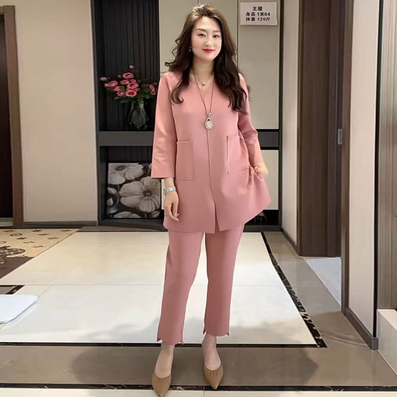 高品质!时尚妈妈纯色大码两件套