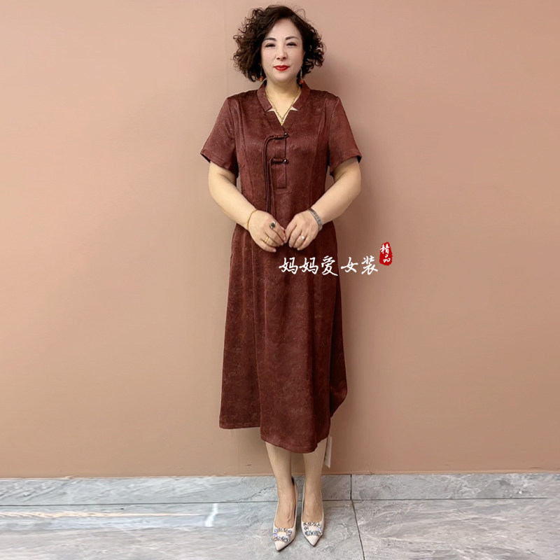 新中式国风宽松大码真丝连衣裙