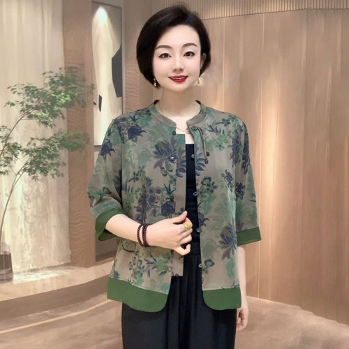 新中式国风复古真丝妈妈开衫外套
