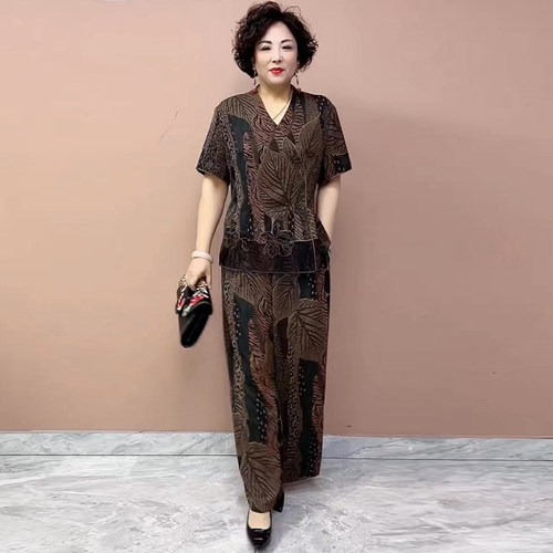 真丝大码宽松显瘦遮肚子妈妈套装