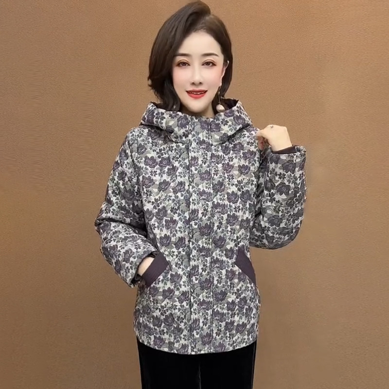 高品质!中老年妈妈短款花色棉服