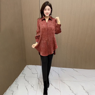 高级感设计胖mm大码女装衬衫2026春新款韩版宽松休闲简约提花上衣
