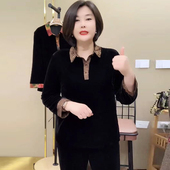 秋冬高档金丝绒妈妈大码 上衣 宽松遮肉翻领洋气减龄黑色丝绒旗袍衫