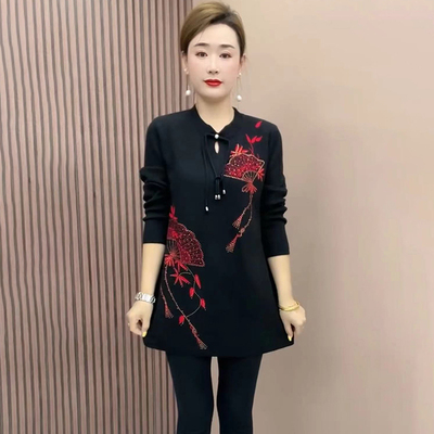 秋冬针织打底连衣裙妈妈中长上衣