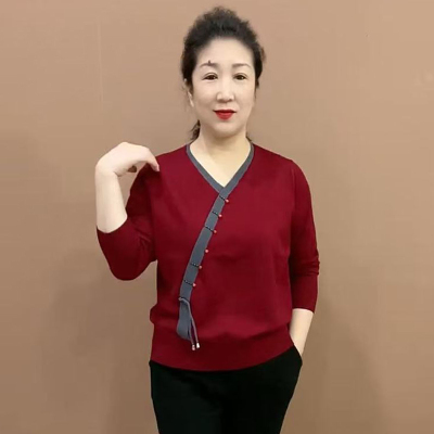新中式钉珠打底衫妈妈显瘦上衣