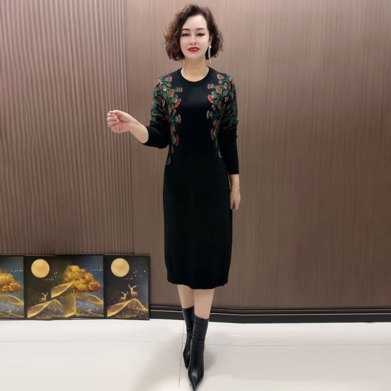 高品质!阔太太针织打底妈妈长裙