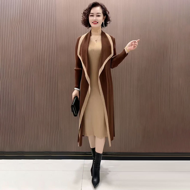 高端洋气妈妈假两件风衣款连衣裙