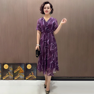 雪纺连衣裙2025夏季新款气质高端精致轻奢高级感收腰显瘦大码裙子