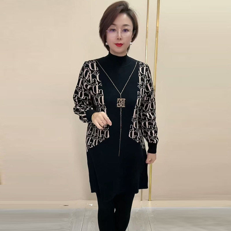 中年妈妈冬季连衣裙针织打底裙子