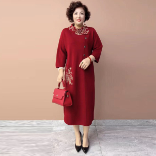 气质大码 连衣裙2025秋冬新款 显瘦毛衣打底长裙 羊毛提花中长款 韩版