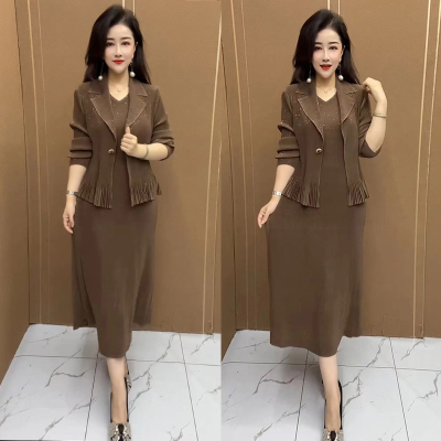 西装领褶皱两件套收腰显瘦套装女