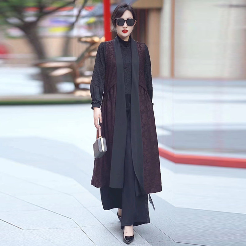 绣布提花长款马甲外套气质外搭女