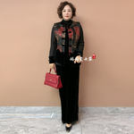 新中式国风妈妈撞色马甲秋季新款流苏设计花色坎肩小衫裤子两件套