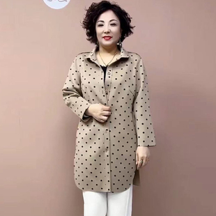 时尚中长款风衣外套女春秋中老年妈妈装加肥加大百搭气质格子衬衫
