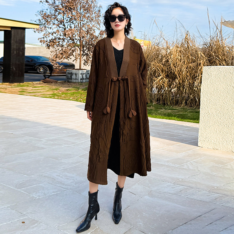 复古大码新中式国风盘扣长款风衣高端气质大牌贵夫人百搭过膝外套