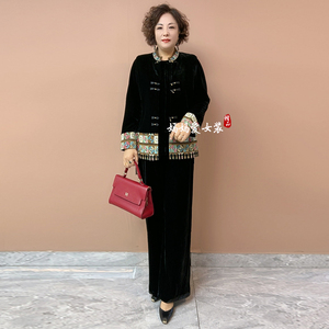 新中式妈妈秋装套装金丝绒开衫外套2025新款中老年春秋唐装上衣女