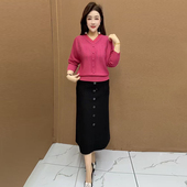 百搭舒适打底衫 秋季 显瘦蝙蝠袖 针织衫 女士V领烫钻宽松焦麻衫 时尚