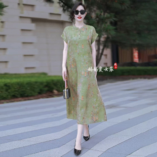 原创设计重磅香云纱大码 气质妈妈连衣裙宽松遮肉长裙子 200斤时尚