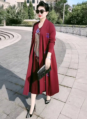 喜婆婆针织连衣裙套装打底裙外披