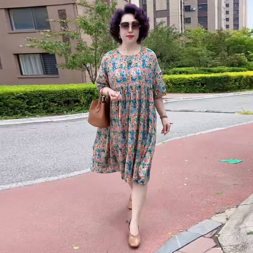 高品质！天丝棉大码碎花连衣裙