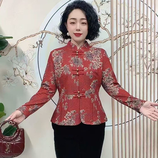 高贵中老年妈装妈开衫冬季加绒保暖唐装外套时尚弹力上衣大码小衫