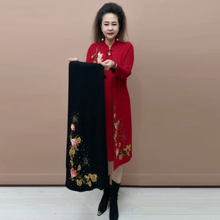 喜婆婆高贵针织假两件套长款羊毛裙中老年女士婚宴毛衣裙刺绣外套