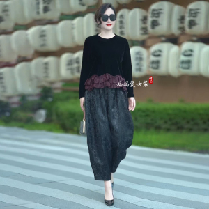 真丝绒上衣女2025春秋新款时尚荷叶边下摆别致小衫气质减龄两件套