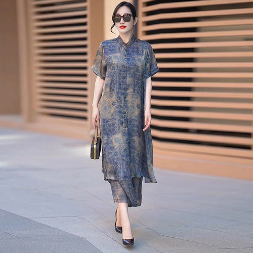 真丝大码套装时尚妈妈减龄两件套
