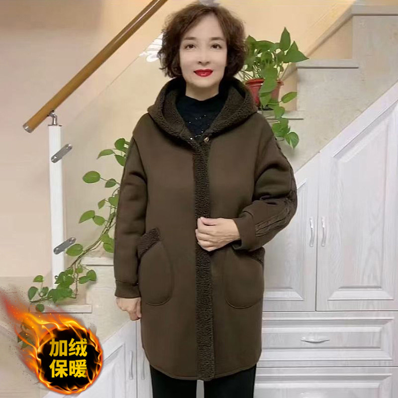 加绒加厚保暖妈妈外套中长款大衣