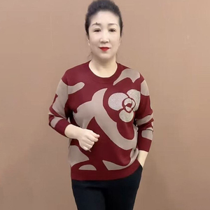 2025秋冬新款时尚圆领玫瑰花烫钻毛衣洋气百搭显瘦减龄短款针织衫