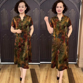 夏季 裙子 长款 中老年妈妈装 气质减龄真丝旗袍连衣裙桑蚕丝宽松大码