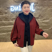 短款 2025秋冬新款 重工烫钻连帽外套中年妈妈气质宽松显瘦大码 风衣