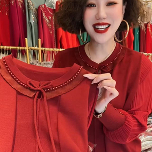 蕾丝针织打底衫女士秋装2025新款秋冬中年妈妈高级感上衣洋气毛衣