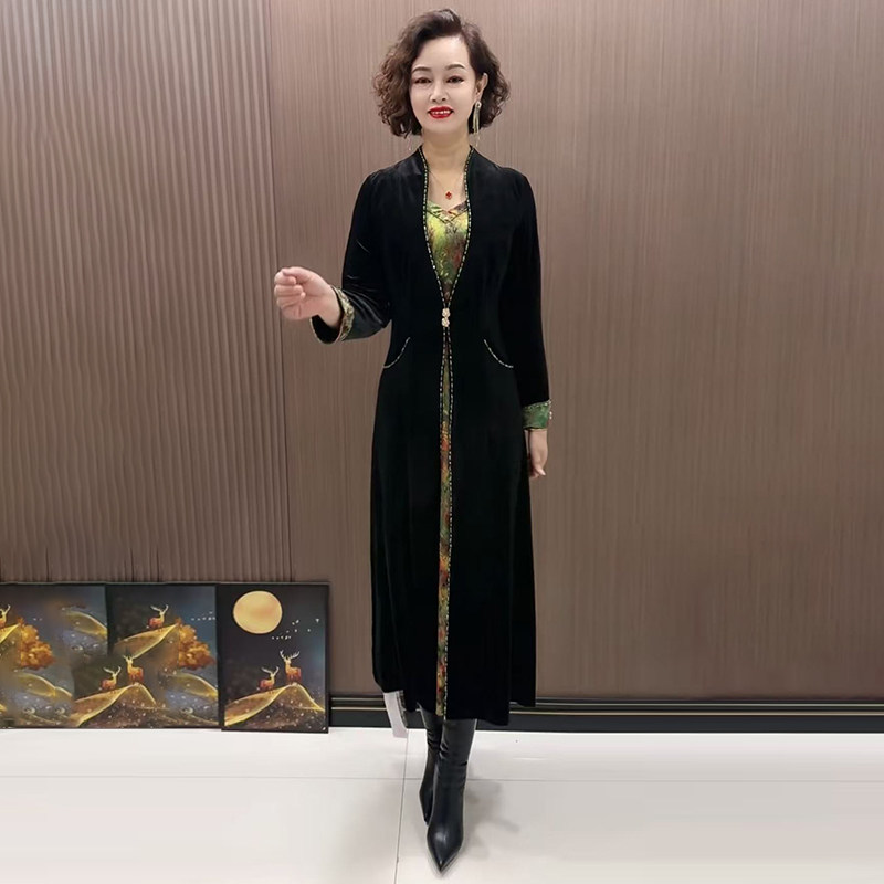 高品质!中年妈妈丝绒收腰连衣裙