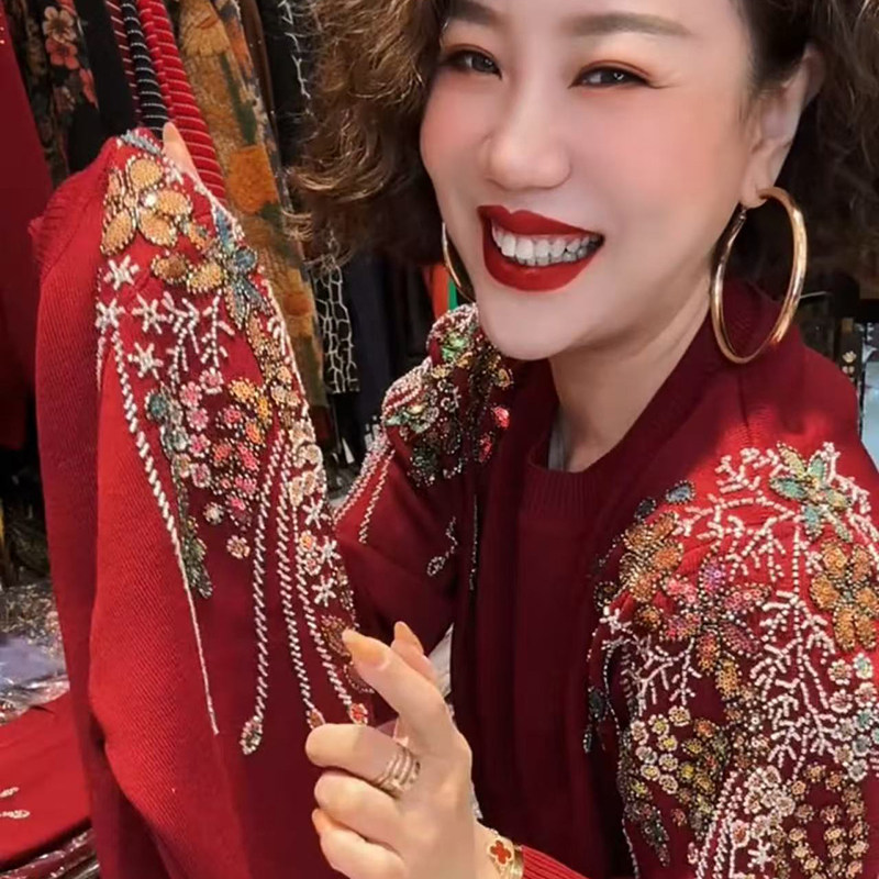 高品质!重工亮片刺绣针织打底衫