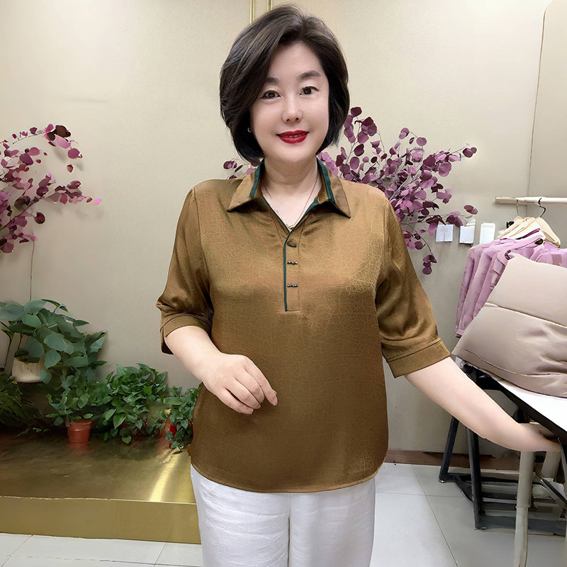 高品质!翻领醋酸提花上衣妈妈装