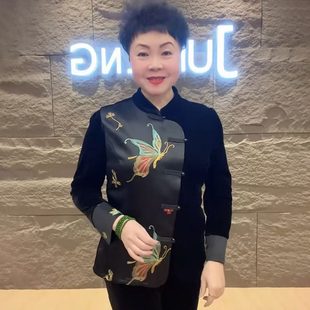 妈妈装秋冬高端丝绒衬衫中老年女装洋气新中式盘扣刺绣旗袍衫上衣