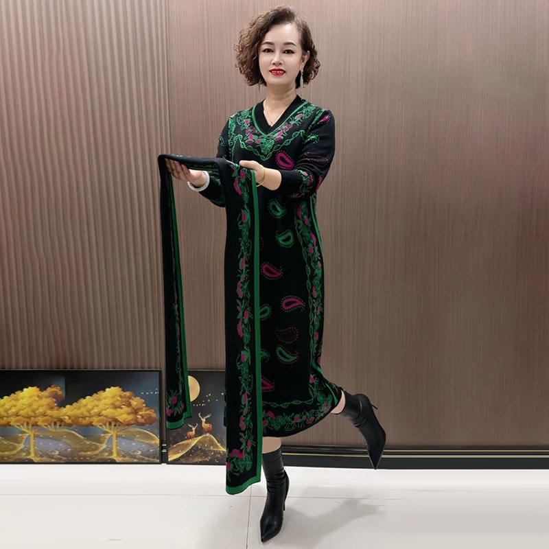 高品质!气质妈妈针织大码连衣裙