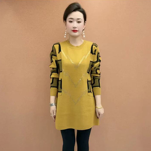 针织毛衣中年女打底衫 遮肚显瘦40岁50中长款 裙子 大码 秋冬妈妈时尚