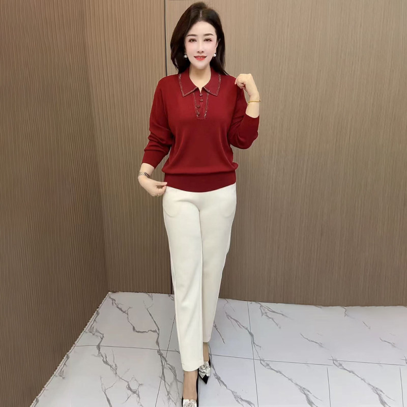 中年妈妈时尚洋气翻领针织上衣气质女装2026春秋新款长袖打底小衫,女装/女士精品,毛针织衫,淘宝优惠券,粉丝福利购,淘宝优惠卷