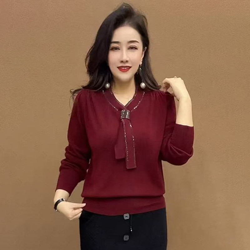 时尚领带妈妈针织衫减龄打底衫女
