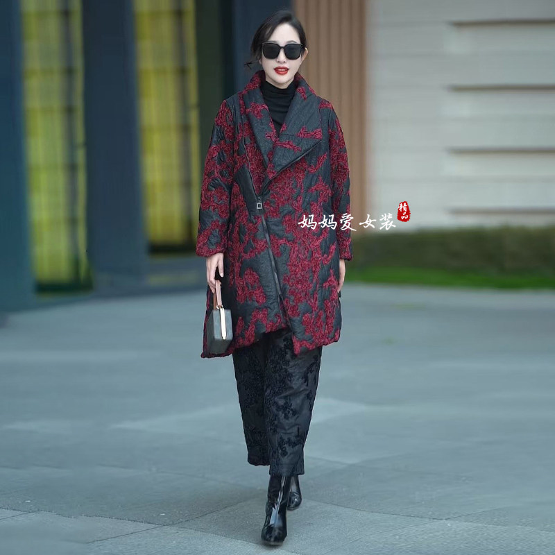 高品质!立体烧花加厚保暖棉服女