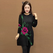 中长款 花色针织衫 中年妈妈秋冬款 高端气质大码 长袖 宽松显瘦打底裙