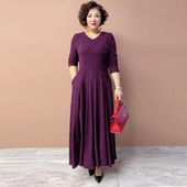 气质修身 阔太太高档春秋长袖 连衣裙中年妈妈时尚 显瘦弹力大摆长裙