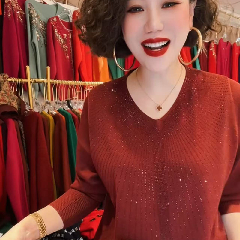 高品质！中年妈妈满钻针织小衫